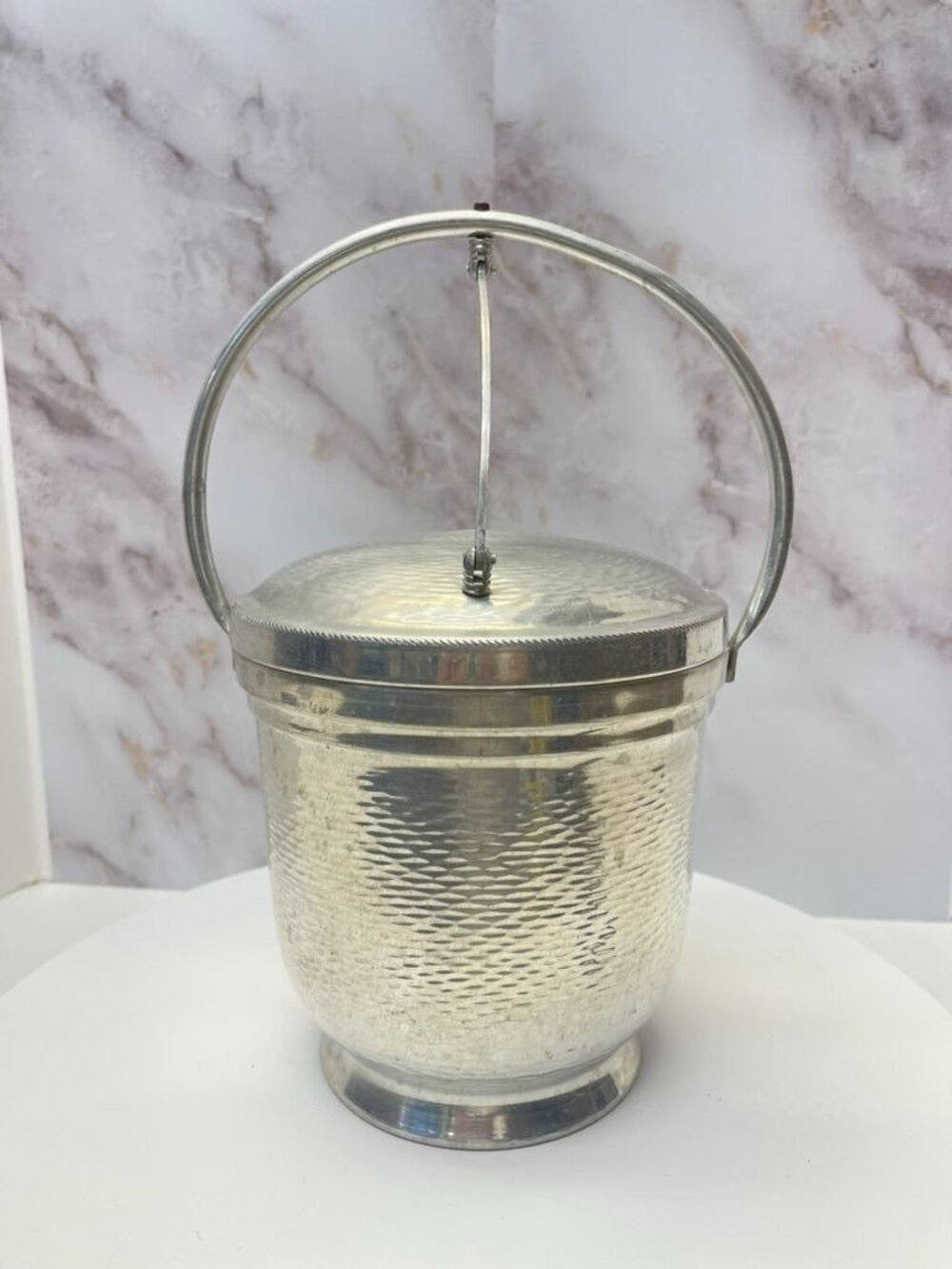 Vintage Nasco Italy Hammered Silver Tone Ice Bucket
